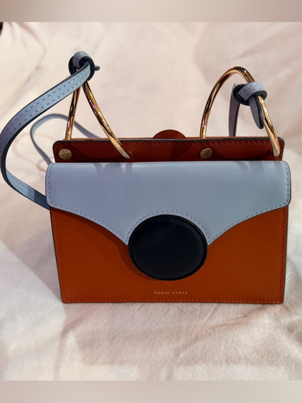 Danse Lente Two-Tone Leather Crossbody Bag in Orange & Light Blue